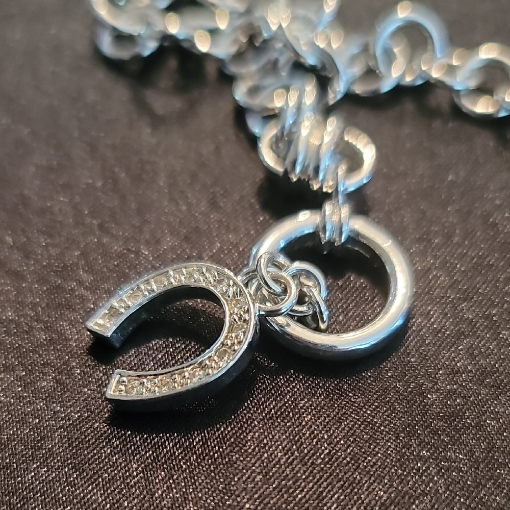 Silver Chain Bracelet w Horseshoe Charm - Picture 4 of 7